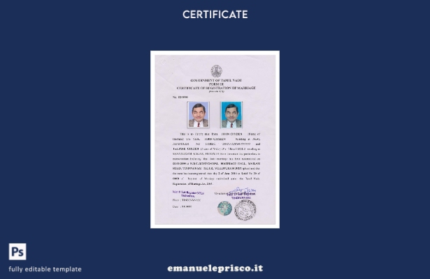 modello di certificato di matrimonio INDIA (TAMIL NADU) in stile verificato